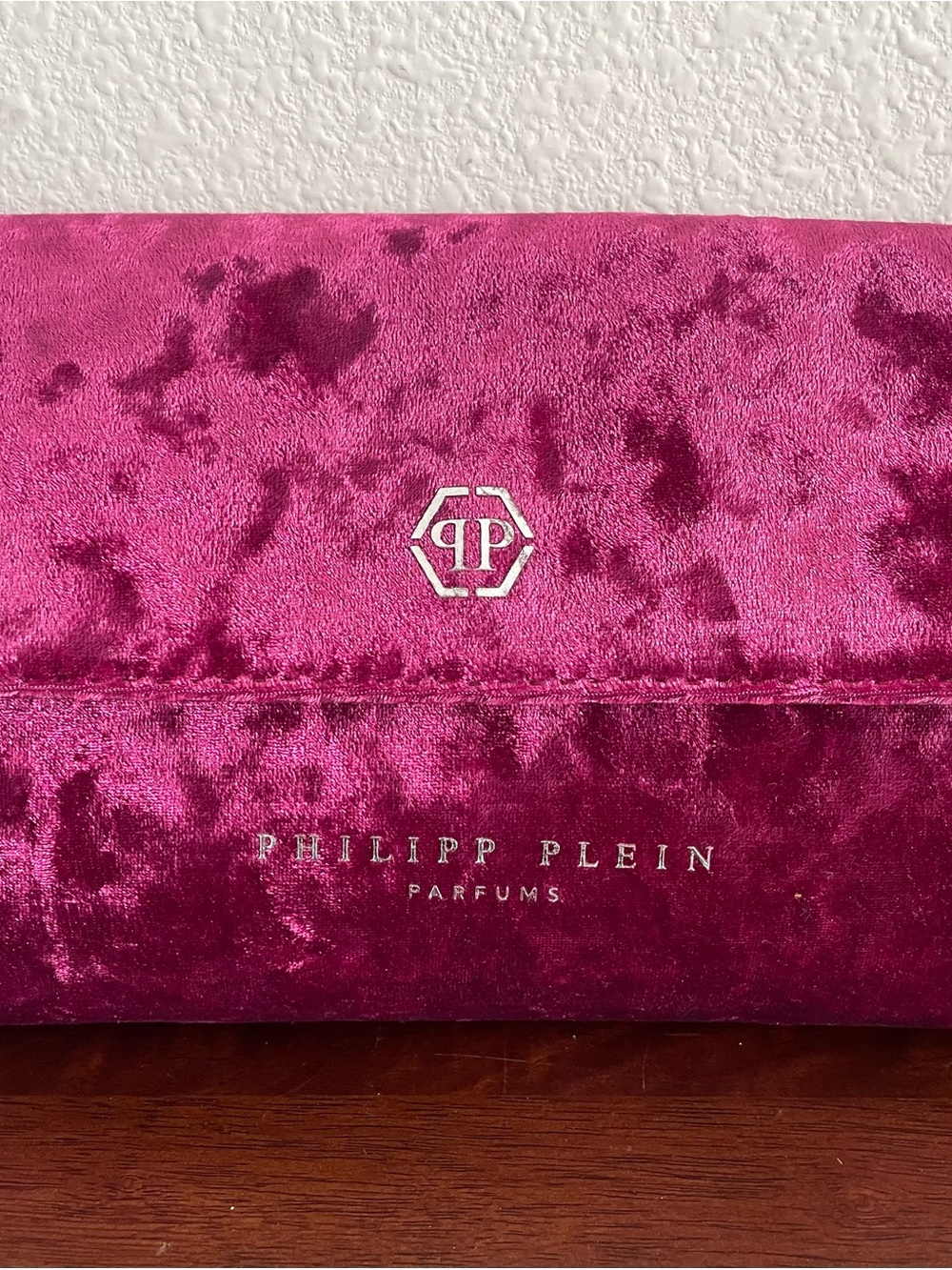 Philipp Plein Hot Pink Velvet Clutch/Cosmetic Bag with Silver Logo